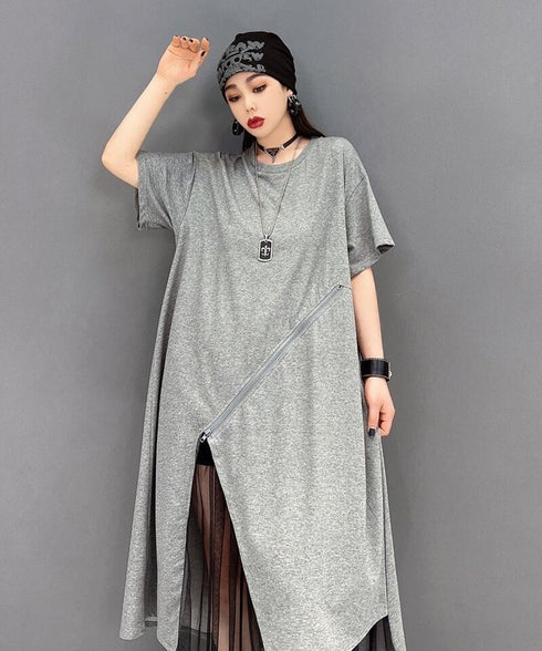 Asymmetry Mesh Layered Dress